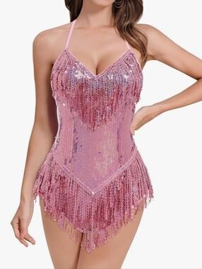 Sequin Fringe Bodysuit Sparkly Tassel-Jazz, Dance, Acrobat, Rave And Etc Costume